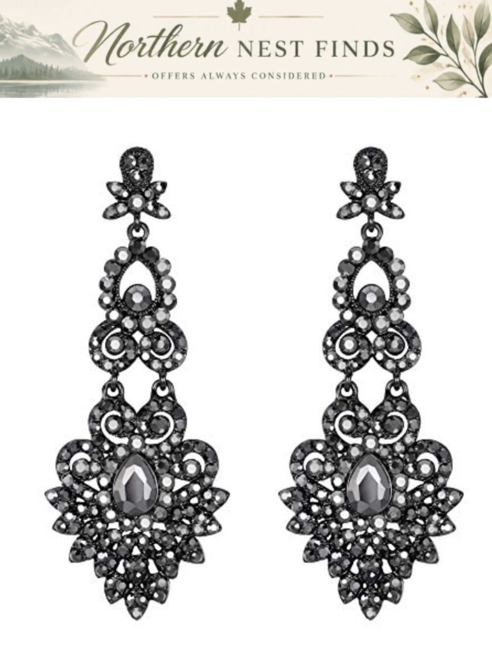 Rhinestone Crystal Chandelier Dangle Wedding Earrings Art Deco Floral Leaf